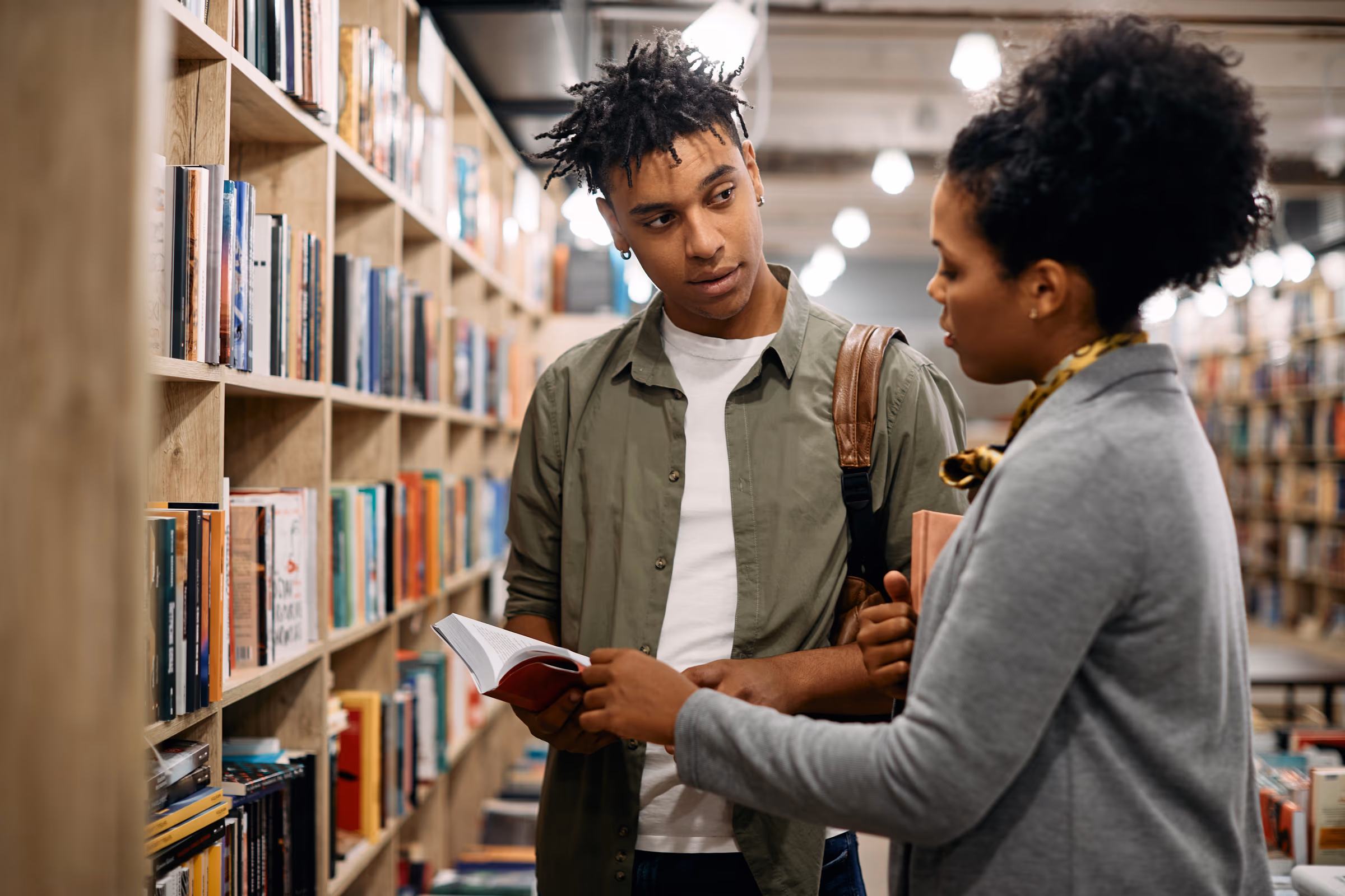 Students working in a school library
